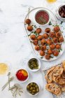Close-up shot of delicious Tapas with vegan meatballs — Stock Photo