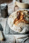 Homemade bread loaf on cooling rack — Stock Photo