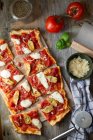 Vegetarian pizza with artichokes, mozzarella, oregano and onions — Stock Photo