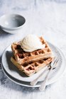 Fresh berry waffles with vanilla ice cream — Stock Photo