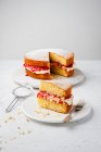 Sliced Victoria sponge cake — Fotografia de Stock