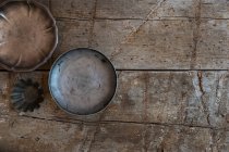 Vintage Bowls on Rustic Wood Background — Stock Photo