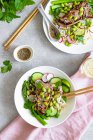 Portionen Reisnudeln mit Thunfisch — Stockfoto