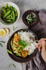 Curry tailandese con rogna tout e riso — Foto stock