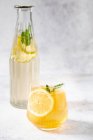 Kalter Pfefferminztee mit Zitronen- und Apfelsaftwürfeln — Stockfoto