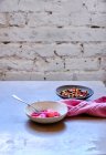 Rhubarb with homemade granola — Stock Photo