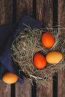 Ovos de Páscoa coloridos com corantes orgânicos no ninho — Fotografia de Stock