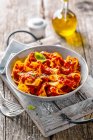 Tagliatelle with tomato sauce and Parmesan cheese — Stock Photo