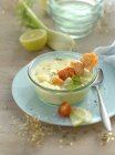 Parsnip soup with fennel and salmon skewers — Stock Photo