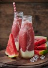 Eiskalte Melonen-Smoothies mit Wassermelone, Galia-Melone und Joghurt — Stockfoto