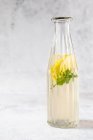 Cold peppermint tea with lemon in a glass bottle — Stock Photo