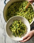 Gemelli mit Pesto-Kartoffeln und grünen Bohnen — Stockfoto