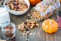 Autumnal pumpkin spice granola with cranberrries — Stock Photo