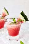 Wassermelonen-Margarita garniert mit frischen Minzblättern und Wassermelonenscheiben — Stockfoto