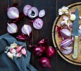 Cebollas rojas y ajo - foto de stock