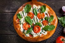Pizza con tomate, queso mozzarella y albahaca - foto de stock