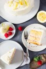 Himbeer-Rhabarber-Kuchen mit Zitronencreme — Stockfoto