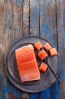 Pieces of raw salmon, top view — Foto stock