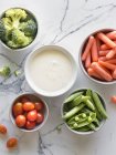 Veggie snack with ranch sauce — Stock Photo