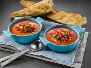 Soupe de tomates, gros plan de deux bols — Photo de stock