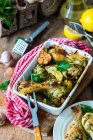 Chicken legs roasted in parsley, lemon and garilc — Stock Photo