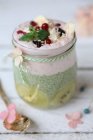 Spirulina chia pudding with fruit mousse and kiwi — Stock Photo