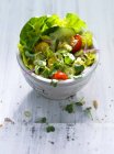 Salat mit Tomaten, Gurken und Zitronendressing — Stockfoto
