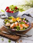 Salade de feuilles mélangées avec filet de poulet, radis et pignons — Photo de stock