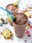 Close-up shot of delicious Chocolate banana milkshakes — Stock Photo