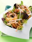 Grilled salmon mixed leaf pineapple mooli grated carrot salad — Stock Photo