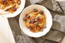Porridge with blueberries close-up view — Stock Photo