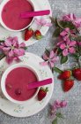 Холодні вишневі та полуничні десертні миски — стокове фото
