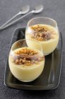 Panna cotta with chestnut cream and Spekulatius spiced Christmas biscuit topping — Stock Photo