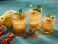 Tropical spritz cocktails with flowers and mint leaves — Stock Photo