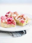 Rhubarb tray bake cake close-up view — Stock Photo