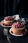 Primer plano de delicioso pastel de chocolate y frambuesas - foto de stock