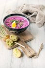 Cold beetroot soup with potatoes and boiled eggs — Stock Photo