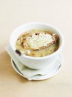 Луковый суп с супом из жареного сыра — стоковое фото