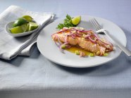 Lime and agave salmon, restaurant serving — Stock Photo