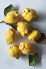 Quinces with leaves close-up view — Stock Photo
