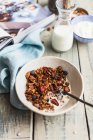 Granola with cocoa beans and dried fruit — Stock Photo