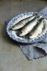 Trois sardines sur une assiette — Photo de stock