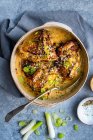 Homemade chicken with cheese and herbs — Stock Photo