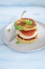 Mini burger avec mozzarella et tomate — Photo de stock