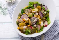 Salada de batata com rabanetes, alface e molho de iogurte vegan — Fotografia de Stock