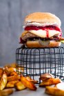 Gros plan de délicieux cheeseburger aux prunes — Photo de stock