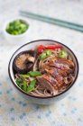 Duck noodle soup with vegetables and oriental spices (Asian food) — Stock Photo