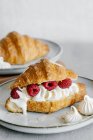 Vanilla cream and fresh raspberry croissant — Stock Photo