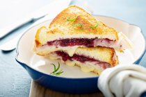 Sanduíche de queijo grelhado com peru, provolone e compota de cranberry — Fotografia de Stock