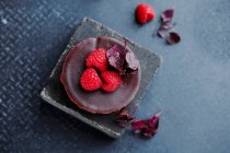 Gros plan de délicieuses tartes au chocolat aux framboises — Photo de stock